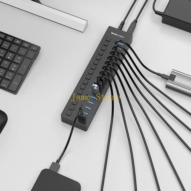 

LX0B 16Port Multifunctional USB 12V 7.5A Power Supply Extension Hub Flexible USB Ports for USB Device Keyboard,Mouse