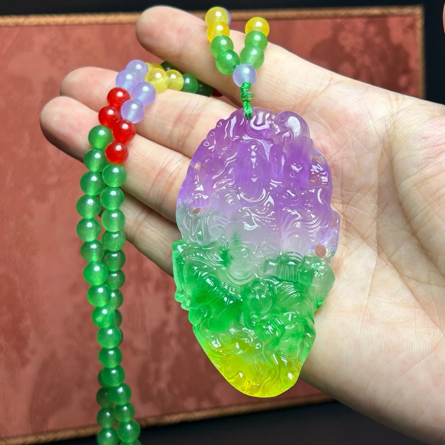 Real Natural High Ice Jade Jadeite Colorful Big amulet Guan Gong pendant