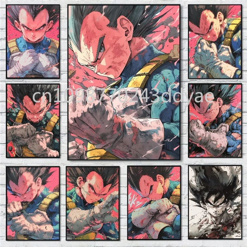 

Retro Animation Dragon Pearl Poster Wukong Vegeta Painted Sketch Printing Canvas Painting Suitable for Home Wall Art Decor Mural