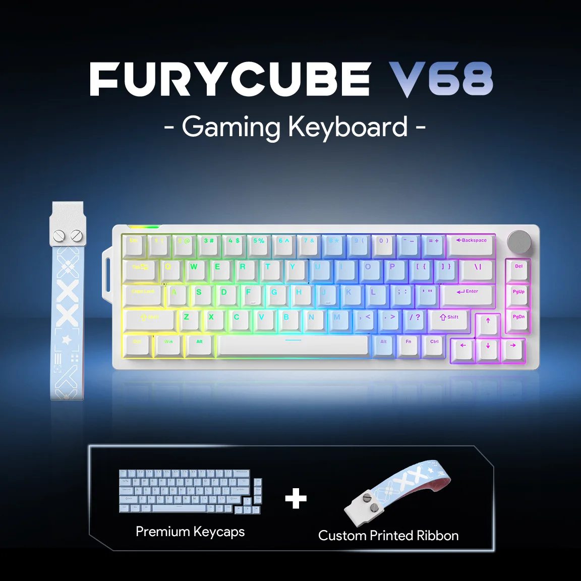 FURYCUBE V68 Mechanical Keyboard Wired 68 Keys Smart Volume Knob RGB Backlight Music Rhythm Web Driver E-sports Gaming Keyboard