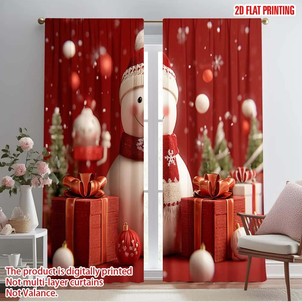 

2pcs,2D plane printing Contemporary Curtains Snowman Cartoon Snowflake Gift Durable Polyester (without rod) Holiday Perfect for