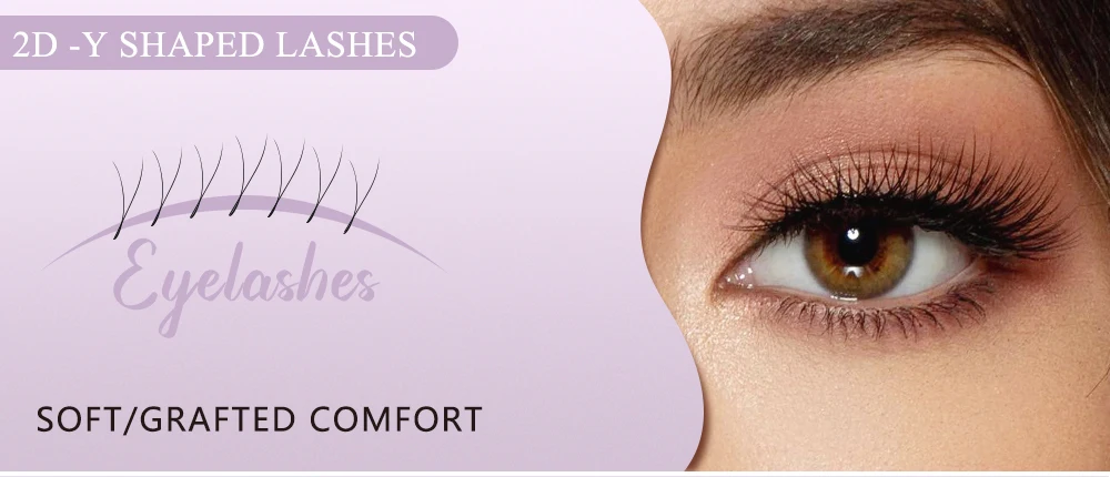 SAKURAHANA 2D YY Wimpern Doppelspitzen Vorgefertigte Volumenfächer Y-Form Künstliche Wimpern Leichte Wimpernverlängerungen Einzelspitzen 2D Y – Detail 1