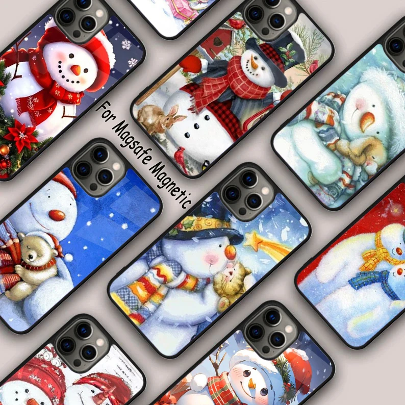 Christmas Snowman Penguin Santa Reindeer Magnetic Phone Case For iPhone 16 14 13 12 11 Pro Max 15 Plus Wireless MagSafe Cover