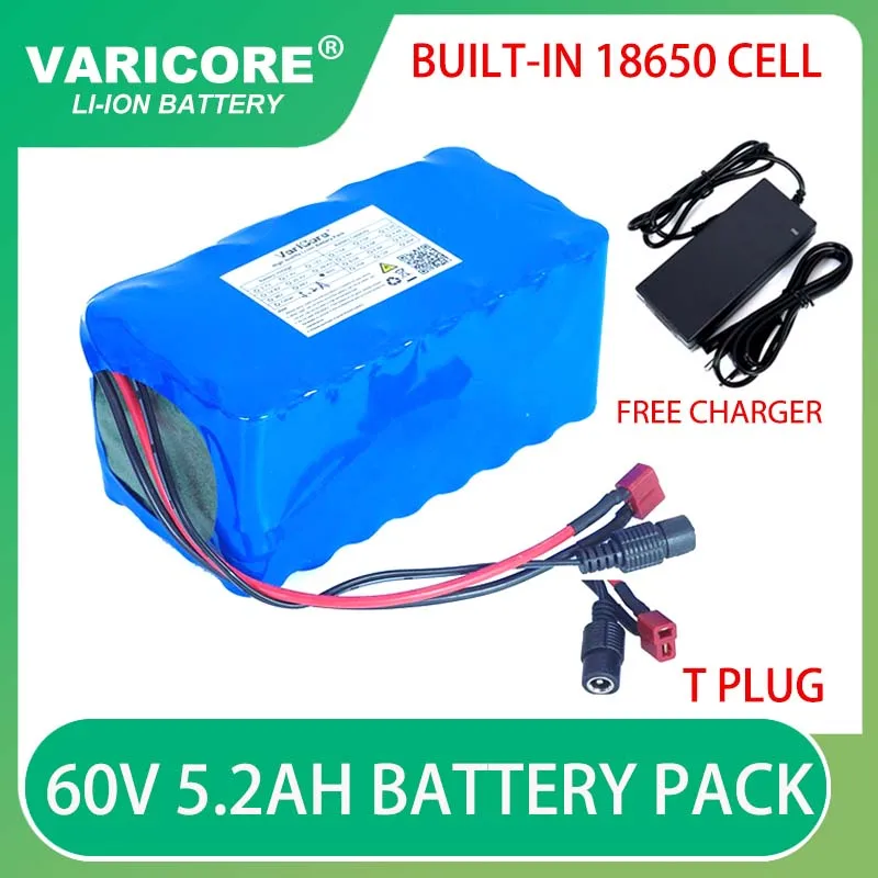 

60V 5.2Ah 16S2P 18650 Li-ion Battery Pack 67.2V 5200mAh E-bike Electric bicycle Scooter with 20A discharge BMS 1000Watt +Charger