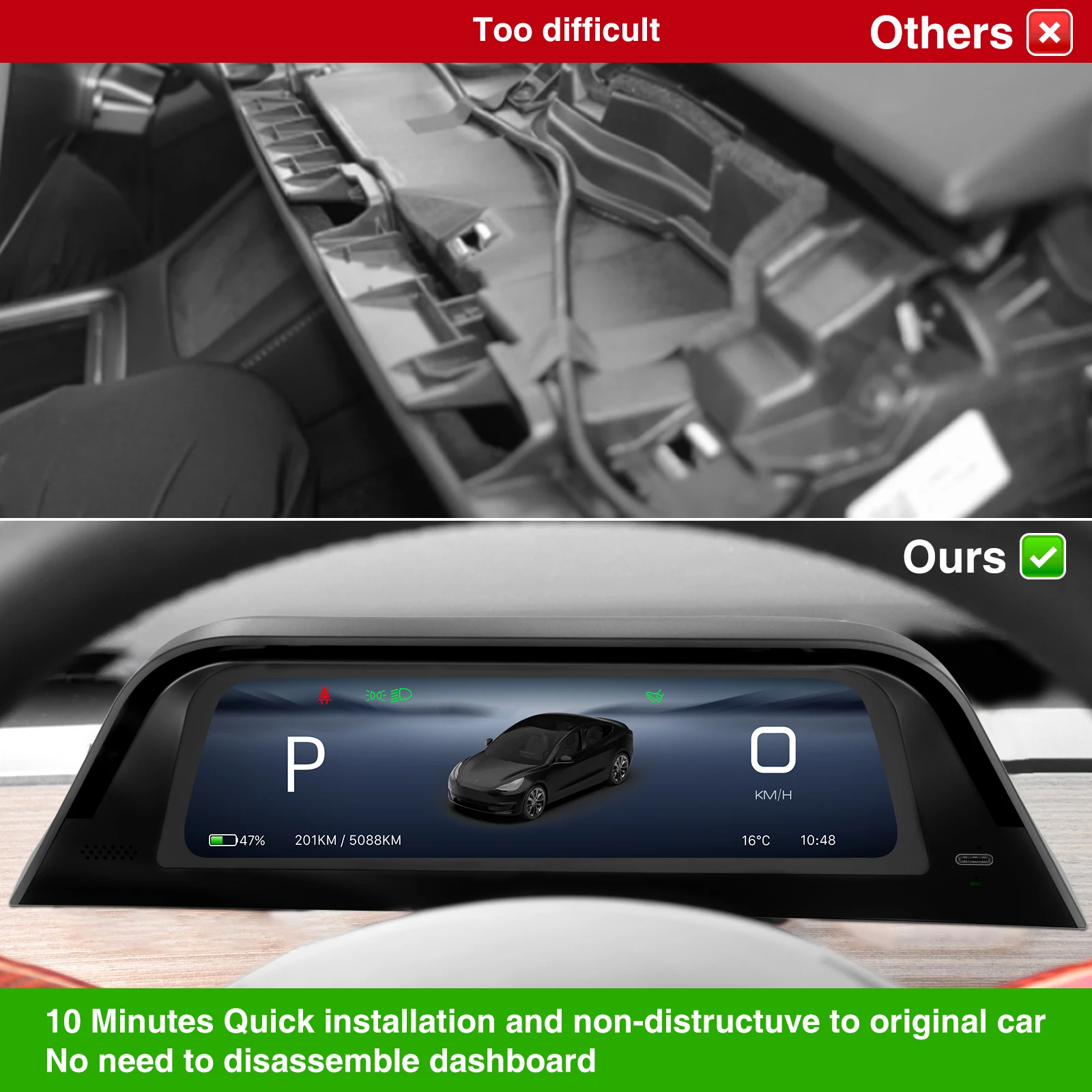 Model 3 Highland HUD for Tesla Y Juniper Instrument Panel Cluster Front Display Head Up High Dashboard Monitor Driver Screen