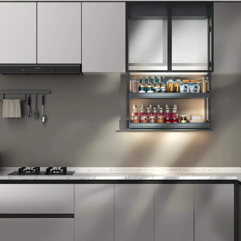 Best Selling Kitchen Automatic Lifting Cabinet Smart Kitchen Electric Lifting Rack High Cabinet Pantry Lift Basket 1 Set