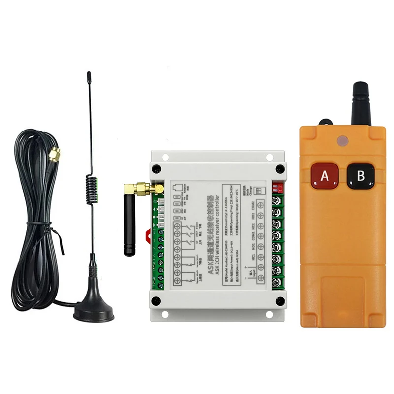 433MHz 2000M DC12V 24V 36V 48V 2CH 30A Relay RF Wireless Remote Control Switch Industrial Receiver Suction Antenna For Garage