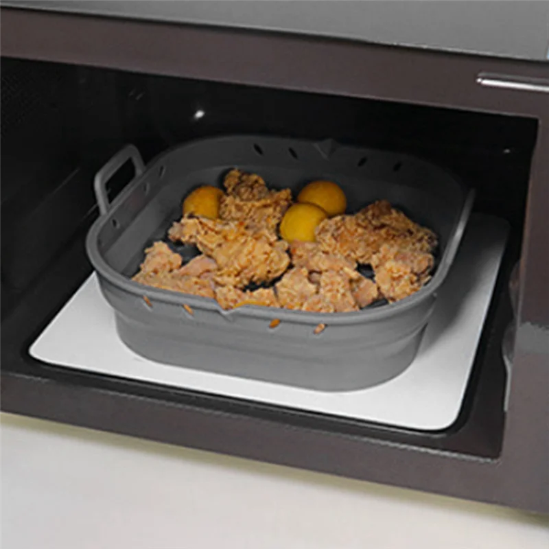 مقلاة هوائية صينية سيليكون مربعة قابلة لإعادة الاستخدام ملحقات الطبخ للمقلاة الهوائية قابلة للطي 8.5 بوصة أداة خبز Airfryer، أسود