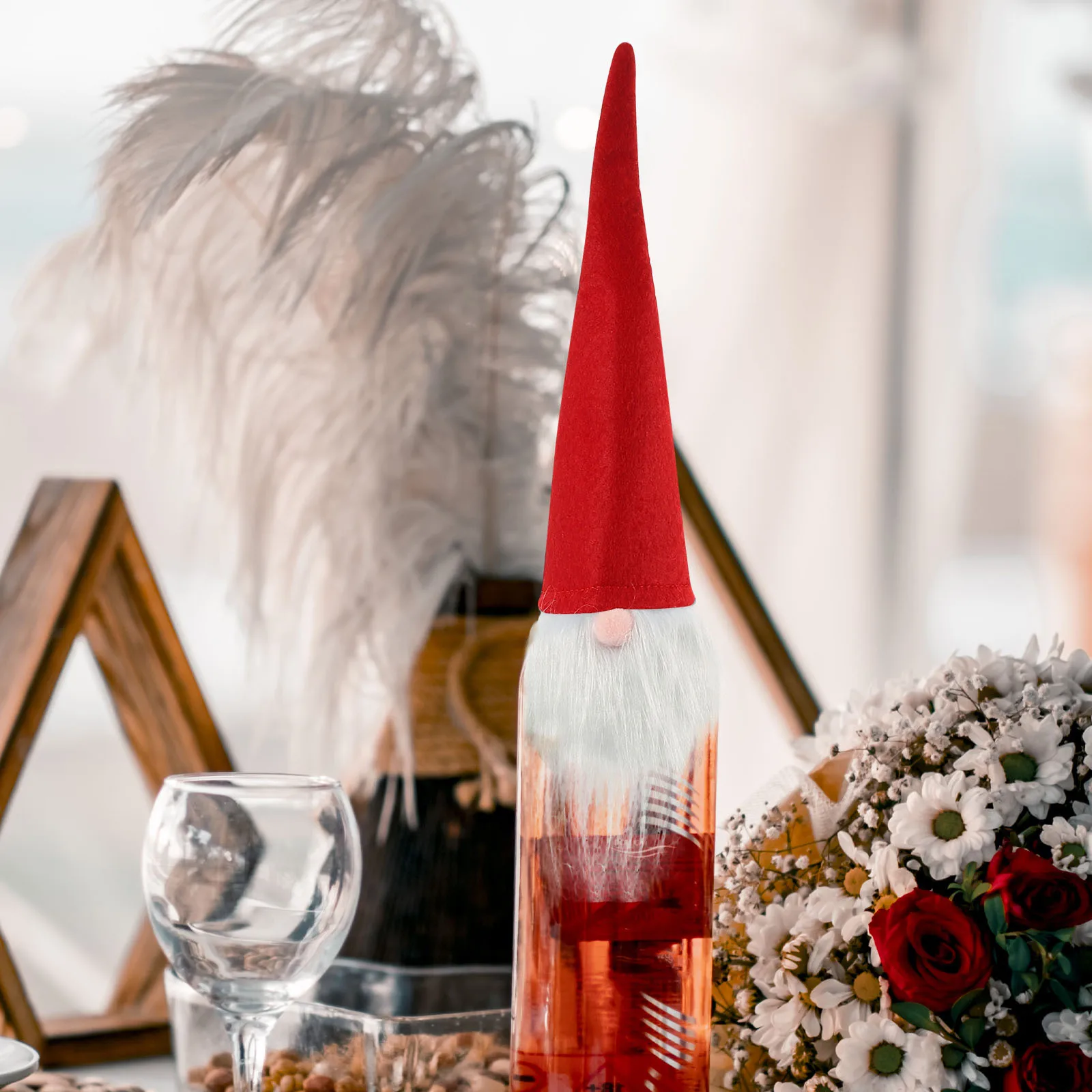 

6Pcs Xmas Wine Bottle Covers Gnome Style Christmas Party Silverware Holders Cutlery Holders for Festive Dining Table