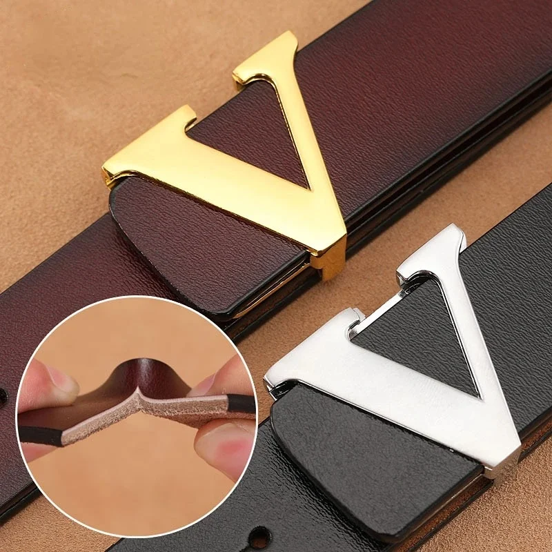 Retro Smooth Buckle Men's Belt Oversized Leather Pure Cowhide Letter Designer High Quality for Men