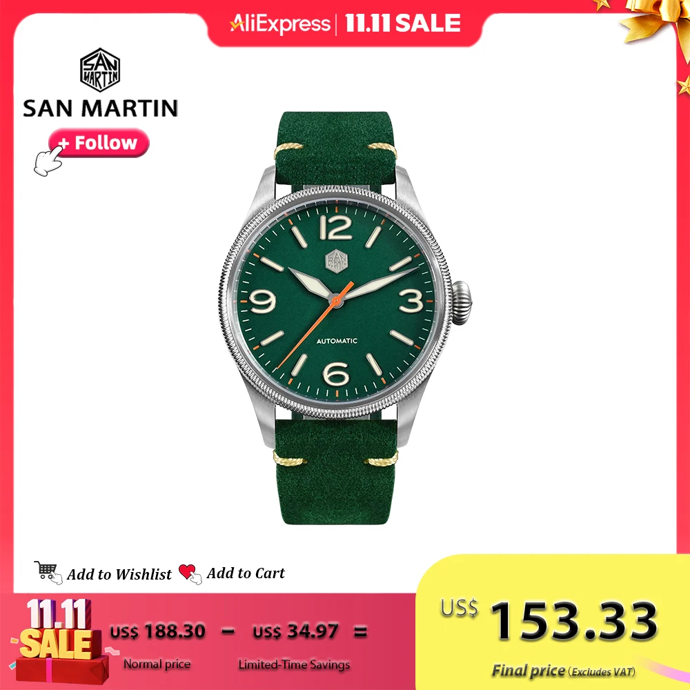 

San Martin 38.5mm Simple Pilot Vintage Style Original Design NH35 Automatic Mechanical Watches for men Sapphire 10Bar SN0033