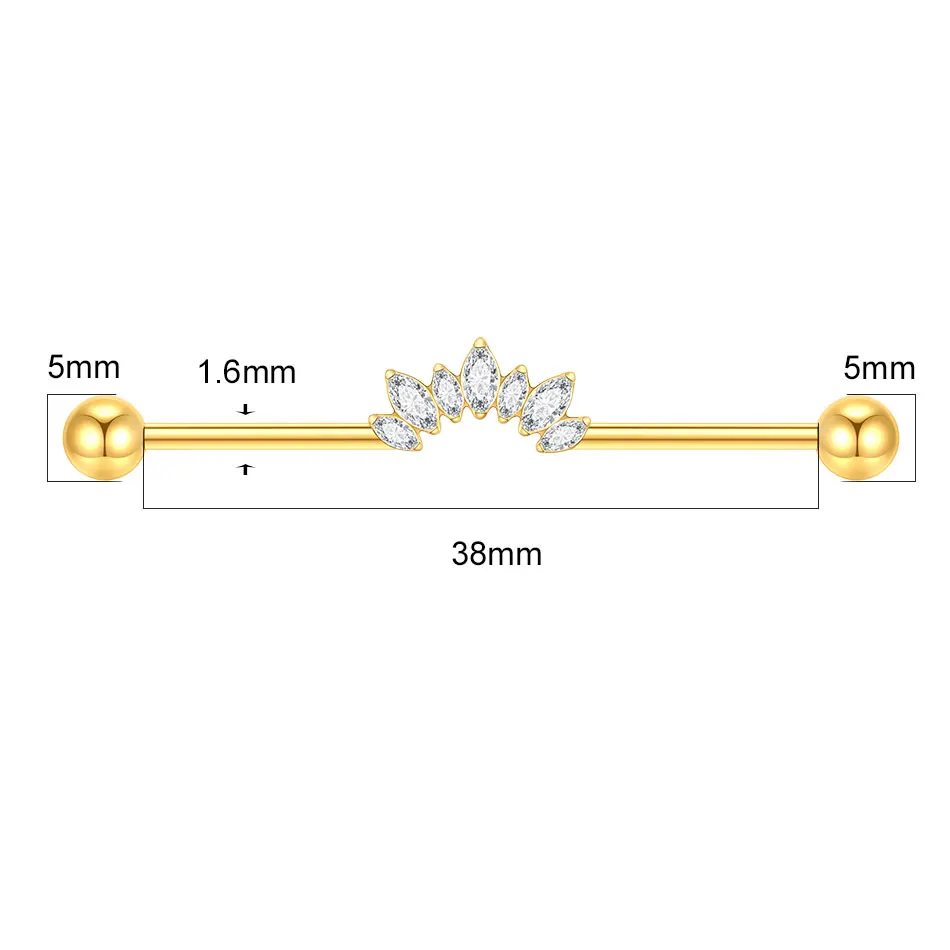 1Pc G23 Titanium Chain Industrial Piercing for Women Zircon Long Straight Earrings Tragus Cartilage Piercing Jewelry