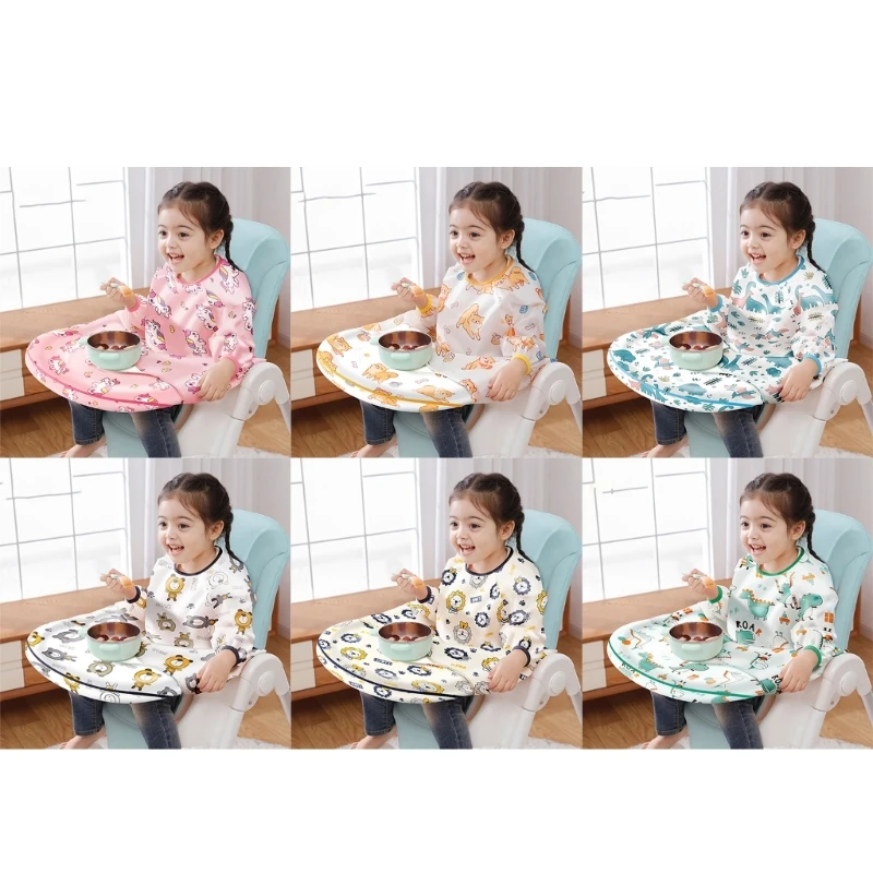 Weaning Bib Attaches & Fully Cover to Baby Highchair Long Sleeves Bib  Waterproof Comfortable Machine Washable for BLW A2UB