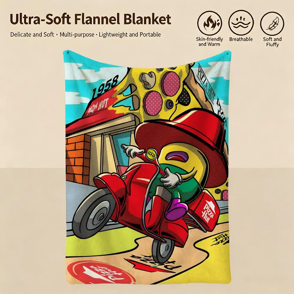 food P-Pizza Hut-t Throw Warm Soft Flannel Blanket, Multi-use for Sofa Bed Camping Travel Nap