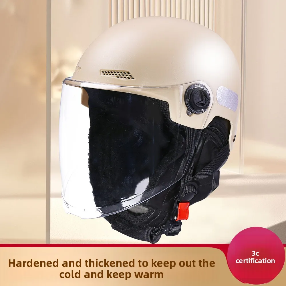 

Certified Helmet Electric Vehicle Women Autumn and Winter Half Helmet Battery Motorcycle Hard Hat Men's New Cloth To Keep Warm