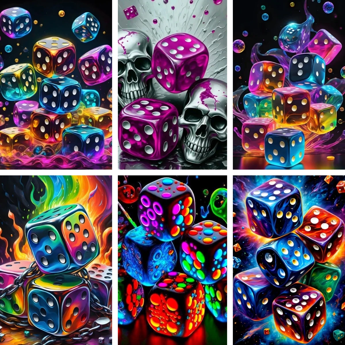 5D Diamond Painting Set Psychedelic Neon Dice Pattern Cross Stitch DIY Modern Gaming Room Decor Gift for Adult Wall Art