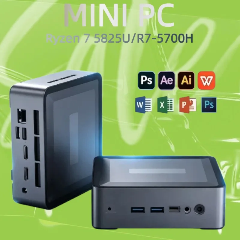 New Mini PC Ryzen 7 5825U / R7-5700H WIFI6 BT5.2 2DDR4 3200Mhz 1M.2 SSD 1*HDD Desktop Office Mini PC Gaming Computer
