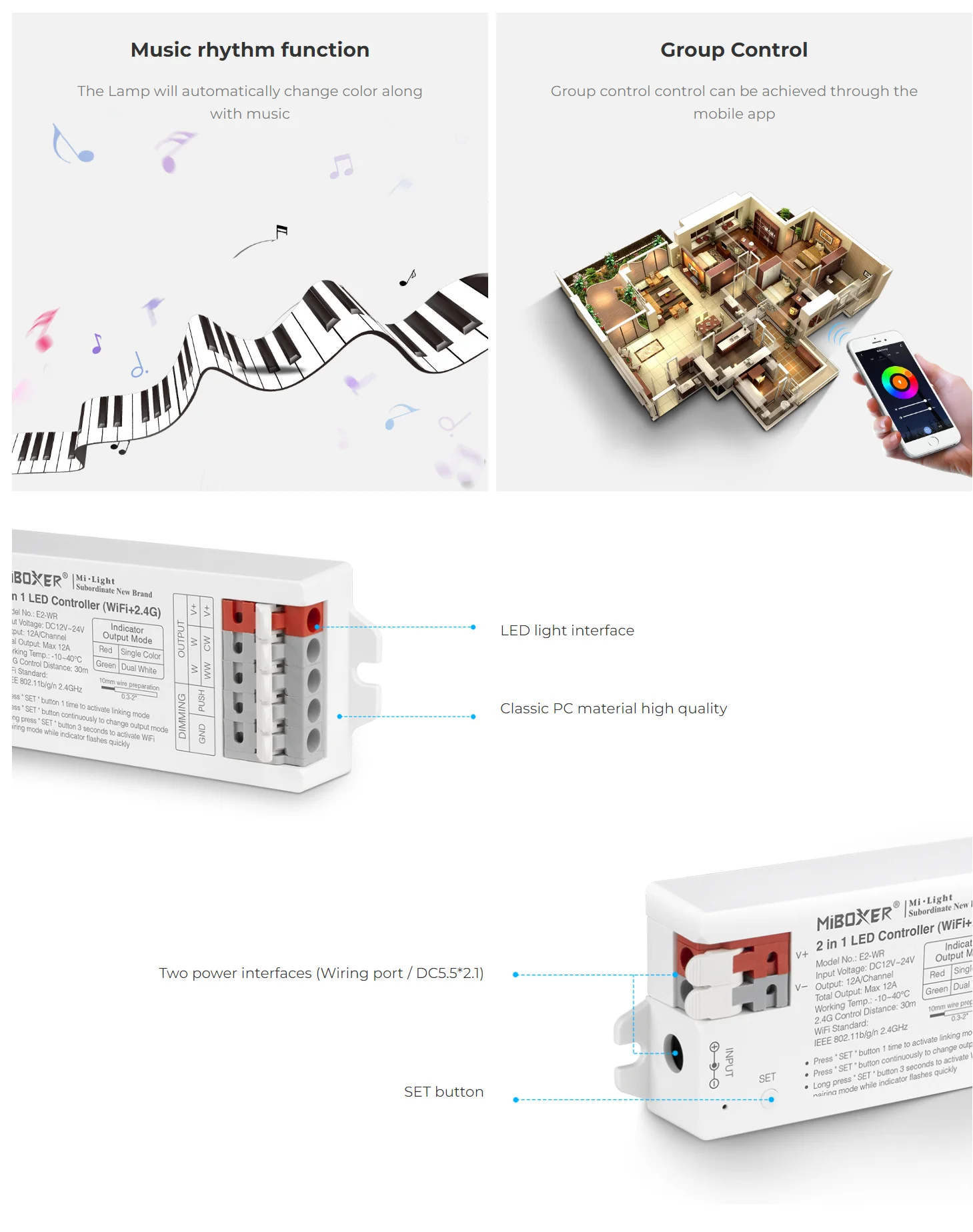 Miboxer 2/3 w 1 kontroler LED WiFi Zigbee 3.0 + 2.4G dla pojedynczy kolor/podwójnego białego/RGB/RGBW/RGB + CCT DC12-24V światła LED