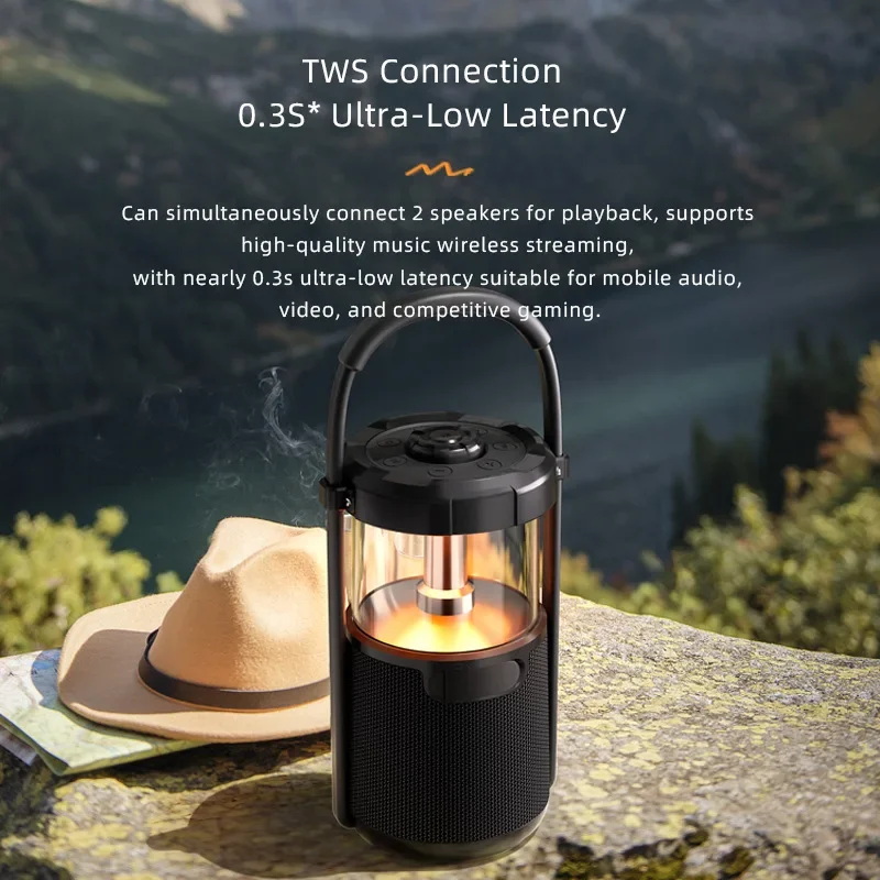

Bluetooth-колонка с фонарем для кемпинга, 360° ° Объемный звук, функция громкой связи, поддержка USB/TF-карт для походов, кемпинга, вечеринок у бассейна