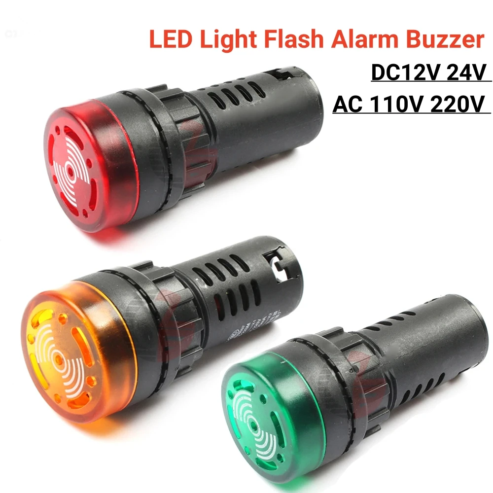 AD16-16SM 12V 24V 110V 220V 380V Flash Led Alarm Indicator Light Buzzer LED Active Buzzer Beep Alarm Indicator Red Green Yellow