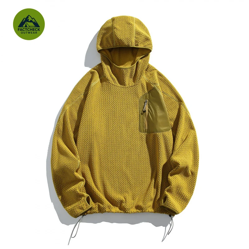 FACTCHECK High Quality EU US Size Unisex 2-way Zip Hooded Fleece Sweatshirt, Wave Pattern Polar Fleece Warm Top, Custom Outdoor