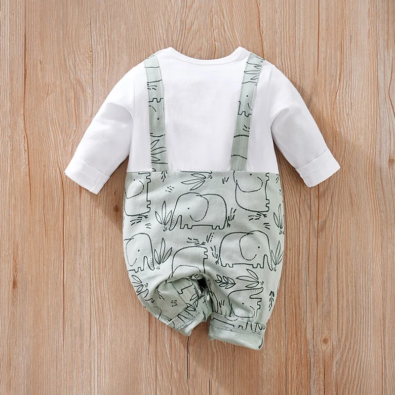 Newborn Spring And Autumn Clothing Boys And Girls Cute Backstraps Elephant Cotton Comfortable Soft Long Sleeved Baby Bodysuit