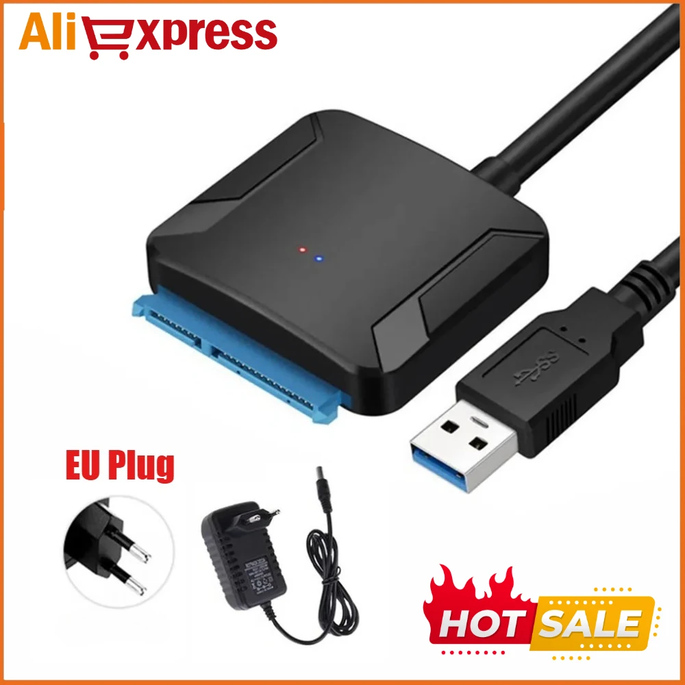 SATA-zu-USB-3.0-Adapterkabel für 2,5/3,5 Zoll SSD HDD SATA III Festplattenkonverter, unterstützt UASP mit 12 V Netzteil