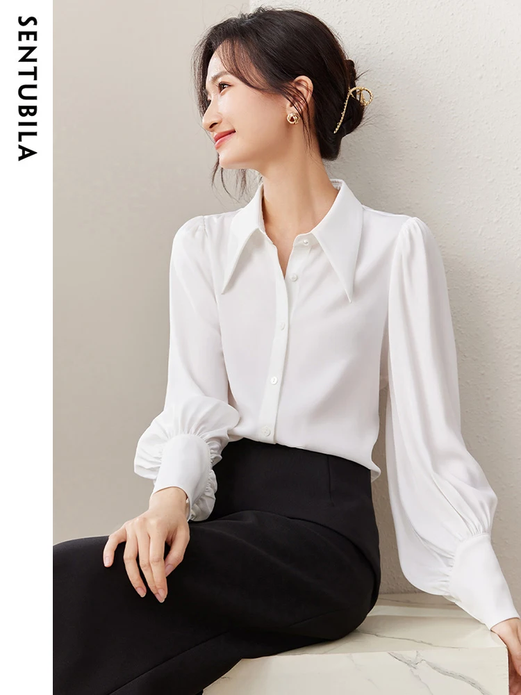 

SENTUBILA Elegant White Shirt Women 2025 Autumn Long Lantern Sleeve Button Up Casual Shirts Blouses Clothes for Women 133C49654