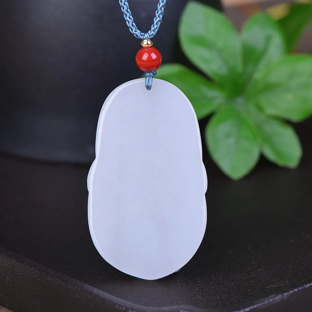 Natural Hotan Jade Tianshan Cuilong Guanyin God of Wealth pendant