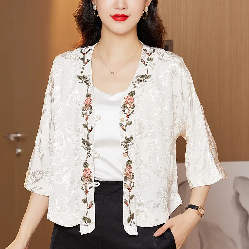 

Рубашка с вышивкой, пальто, женское весенне-летнее солнцезащитное пальто с шалью, топ в китайском стиле ретро, кардиган, элегантный этнический Harajuku