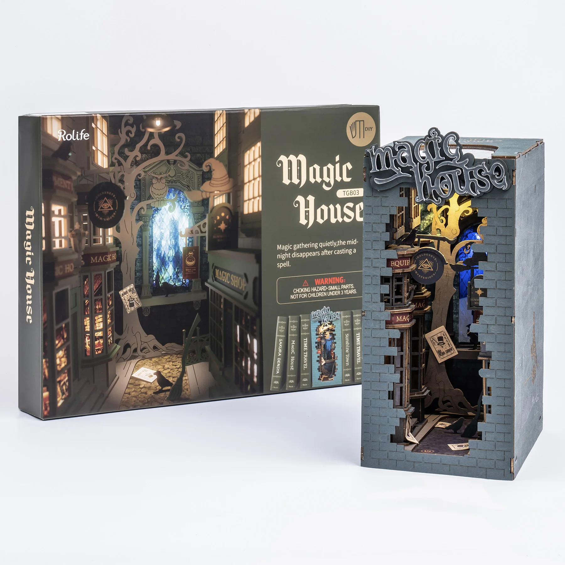 Rolife Magic House, puzzle en bois 3D, bricolage, coin lecture, étagère à livres, rue enchantée des sorciers, décoration fantastique, cadeau d'anniversaire pour adultes et adolescents