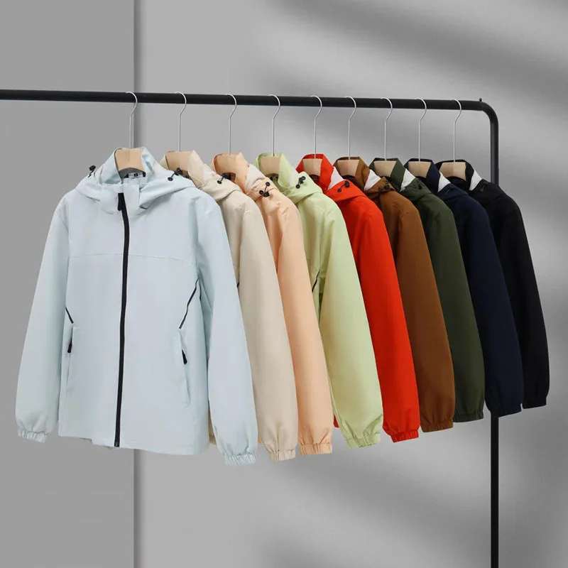 New Hooded Men Clothing Windbreaker Waterproof Zipper‑Pocket Outdoor Windproof Hiking Camping