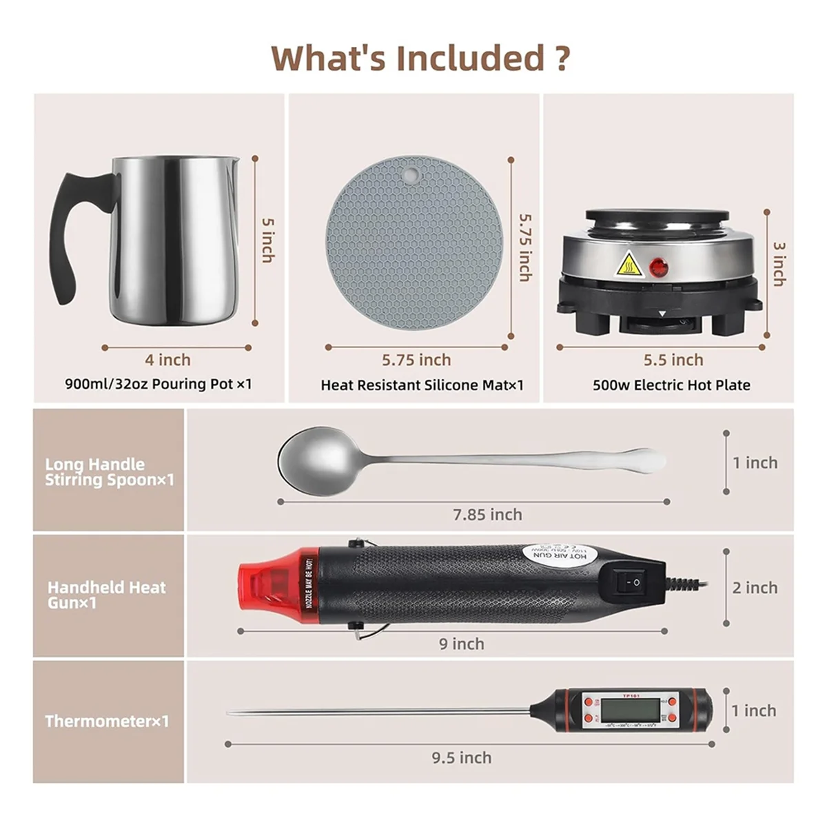 Candle Making Kit Supplies,For Beginners,900Ml Pouring Pot Pitcher,HeatGun,Thermometer,Candle Making Accessories EU Plug