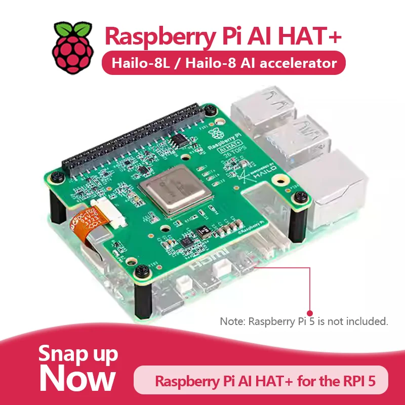 Official Raspberry Pi 5 AI HAT+ Artificial Intelligence Kit with Hailo8l/Hailo8 Accelerator Module, 13Tops/26Tops