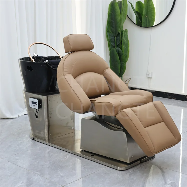 Modern Salon Hairdresser Station with Electric Massage Shampoo Bed Ceramic Hair Washing Basin and Shampoo Chair