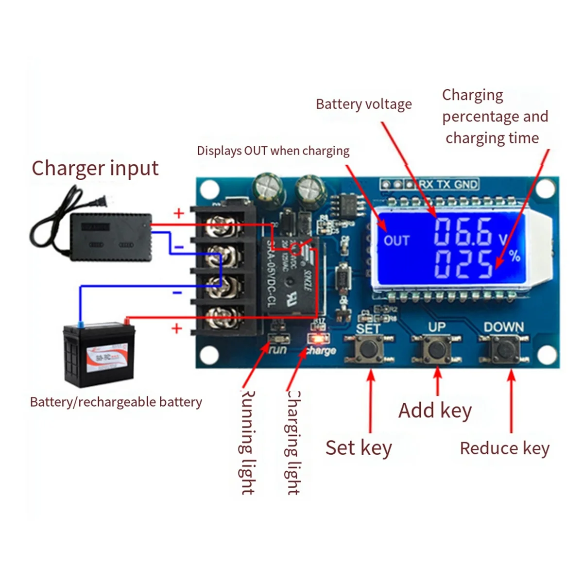 Efficient Lead-Acid Lithium Battery Charger Module LCD Display Control Board