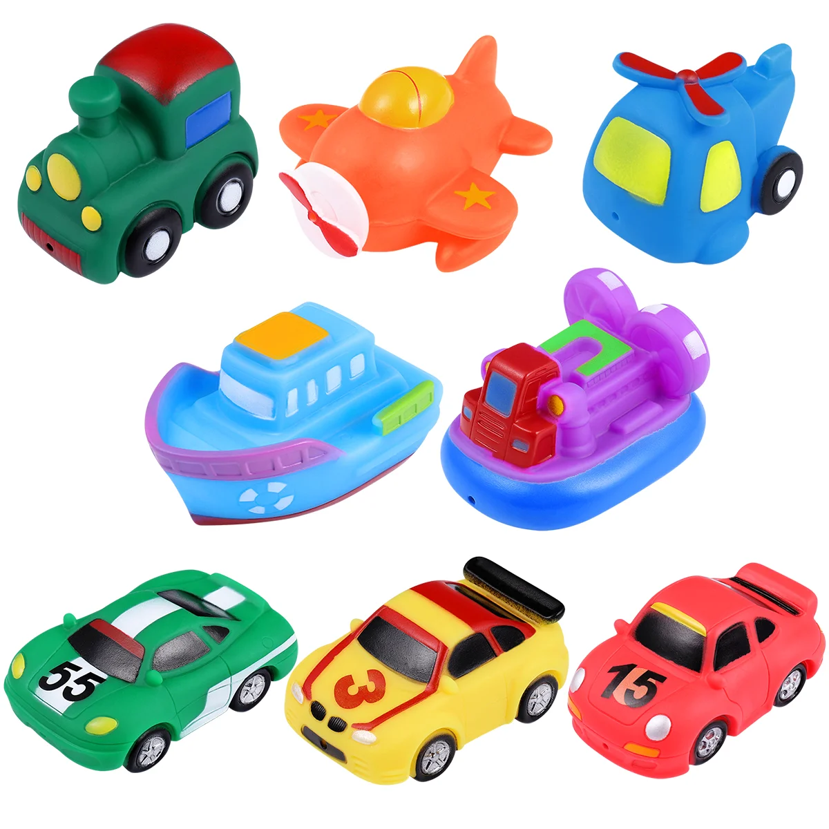 TOYMYTOY 8PCS Boat Vehicle Aircraft Bath Toys Squeeze Sound Bathtime Bath Baby or Kids Vehicle Bathing Toys