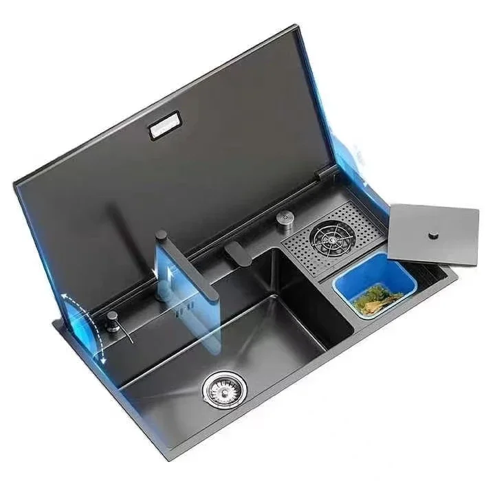 

y New Hidden Cup Washer Sink With Cover Plate Kitchen 304 Stainless Steel Dishwashing Sink Multifunctional Nano Large Single Sl