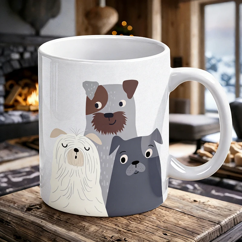

Cute Three Dogs Ceramic Mug Cartoon Puppy Print Coffee Cup, milk cup, office cup, drinking cup, gift for friends, fade-resistant