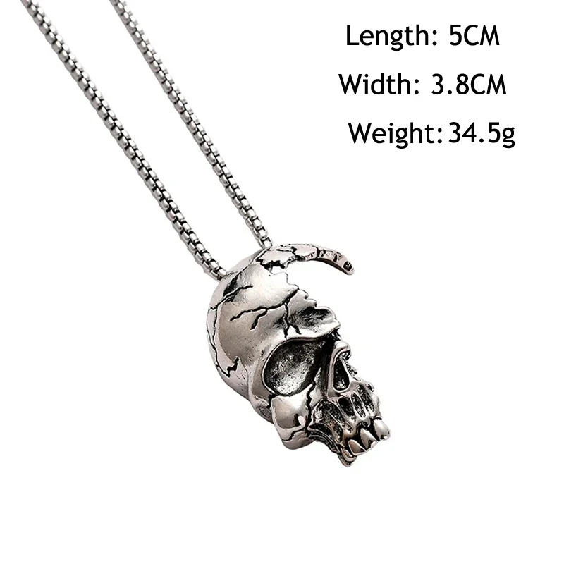 2021 Explosions Retro Half Skull Necklace Metal Skeleton Pendant Trendy Vintage Gothic Jewelry Choker Pendants Crow Necklaces