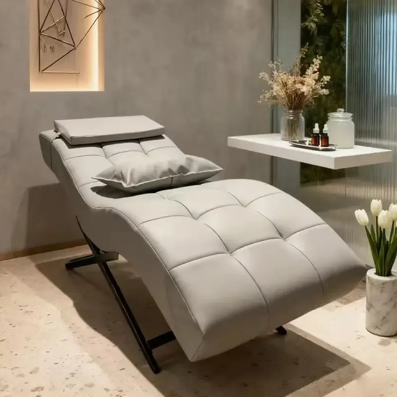 

Gold Base Metal Massage Facial Spa Bed White Eyelash Tattoo Cosmetic Treatment Table