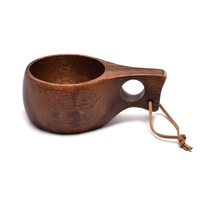 Finland Kuksa Portable Coffee Mug Acacia-Wood Handle Cowhide Rope Hook Juice Milk Cup Coffee Drinking Cup Drinkware 2022 New