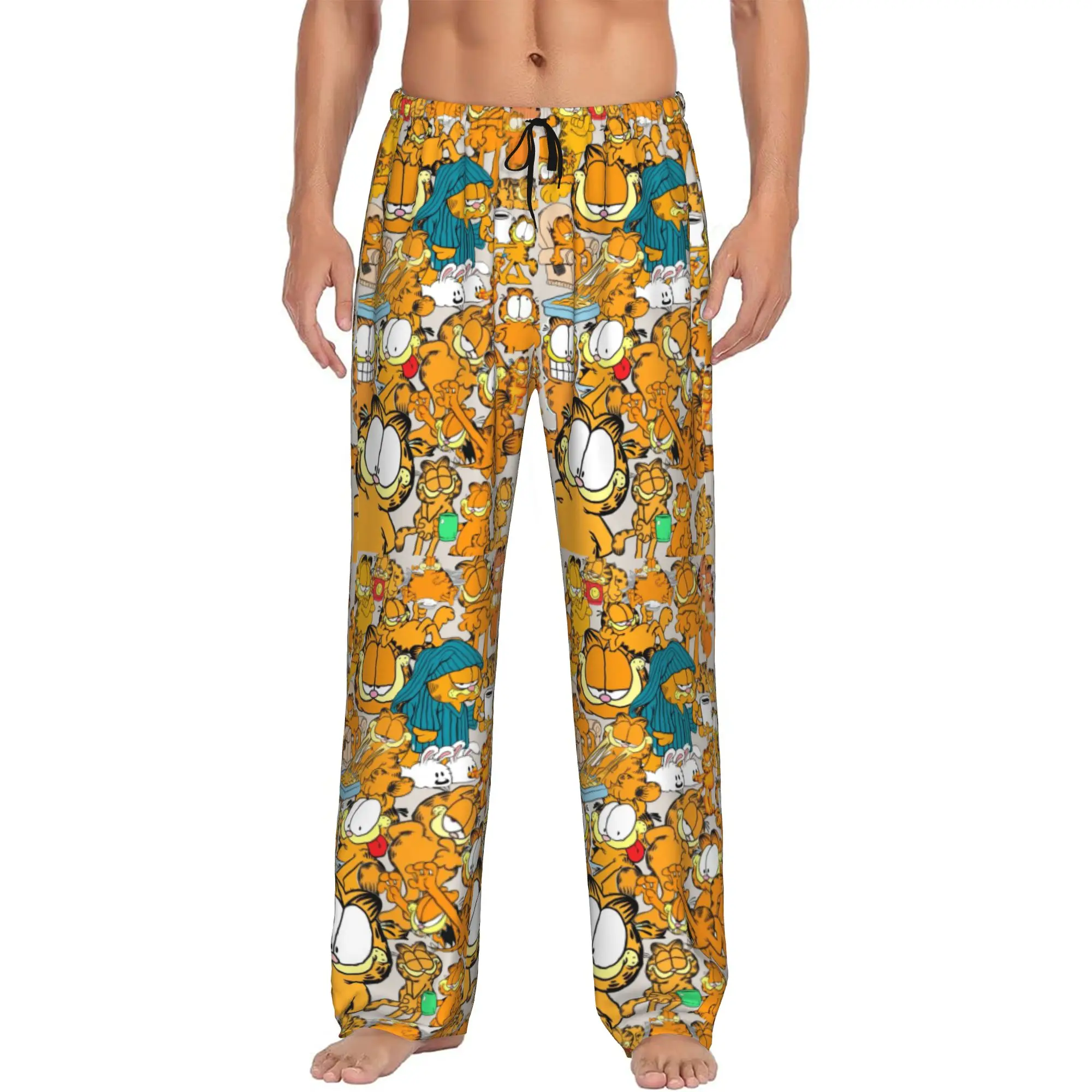 Custom Print Men Cat Cartoon Pajama Pants Comic Strip Manga Sleepwear Sleep Lounge Bottoms with Pockets