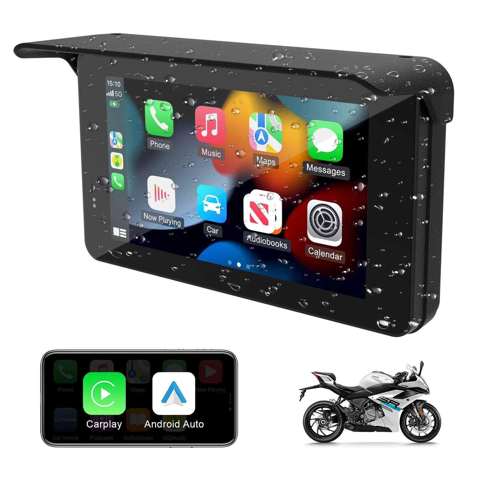

Waterproof Motorcycle Navigation Monitor - Wireless CarPlay/Android Auto, Portable GPS Display Screen