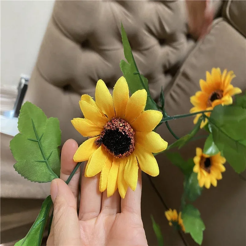 2.5M Yellow Sunflower Vine Hanging Artificial Flowers Garland Leaves Fake Silk Flowers For Party Wedding Home Decoration