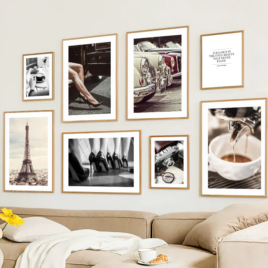 1pc frameless Canvas Painting Modern Paris Tower Poster Luxury Car Fashion Girl High Heels Coffee Wall Art Canvas Print Painting
