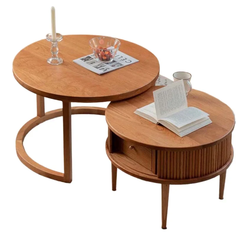 

Nordic cherry wood coffee table tea table small apartment creative round tea table balcony medieval all solid wood tea side tabl