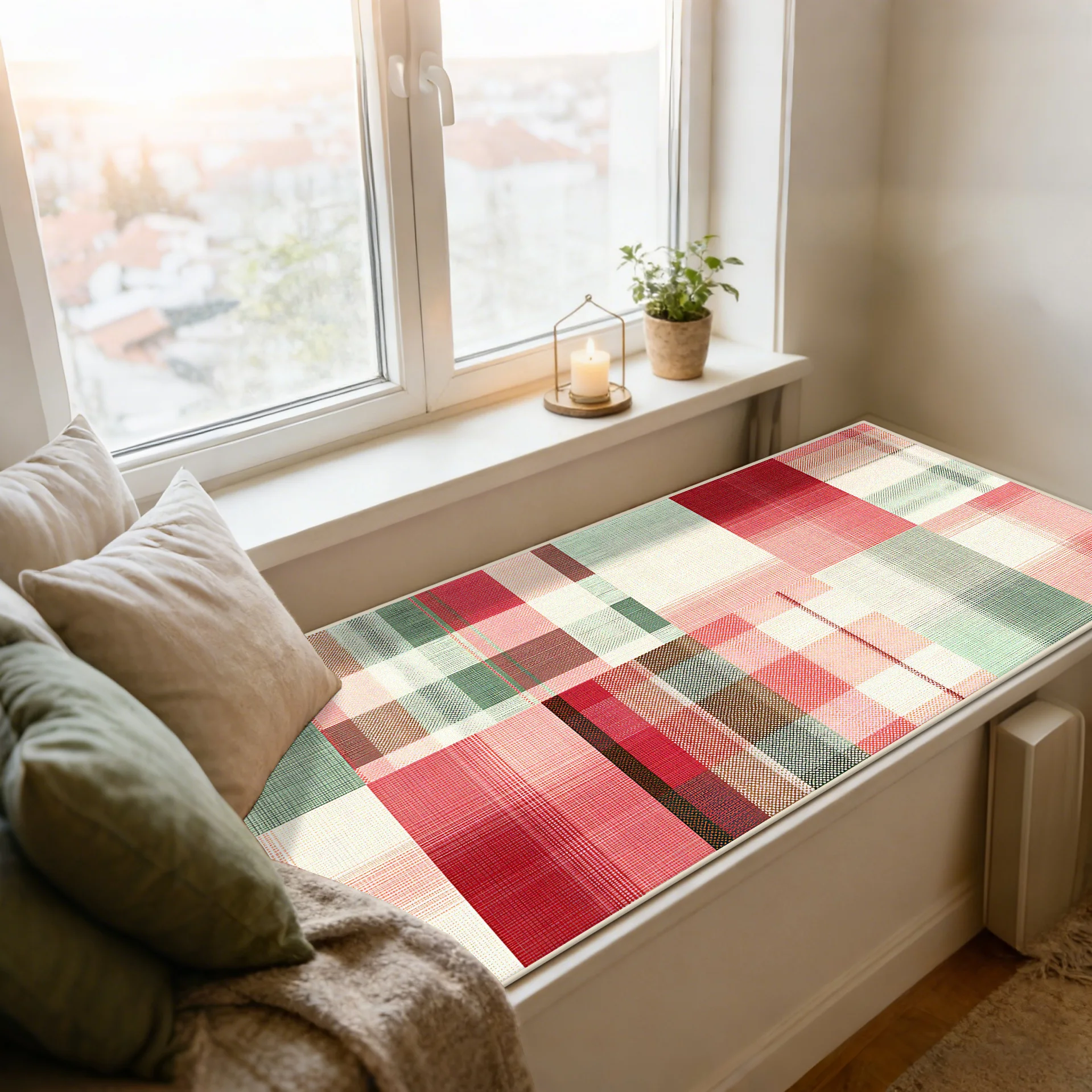 British Tartan Style Bay Window Soft Rug Minimalism Decoration Living Room Bathroom Soft Non-slip Mat Bedroom Bedside Carpet