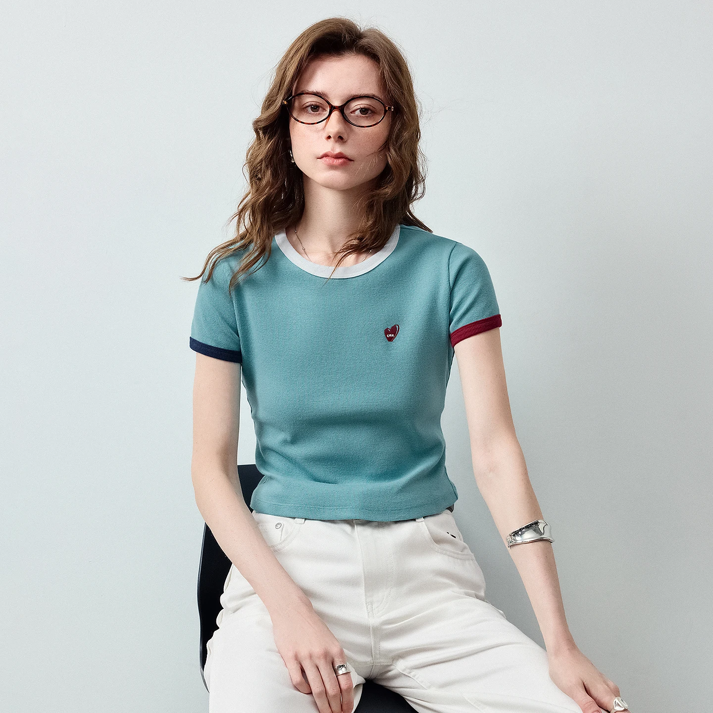 TOYOUTH Women Cotton T-Shirt 2026 Summer New Short Slim Asymmetric Color Block American Retro Hot Girl Pullover Tops