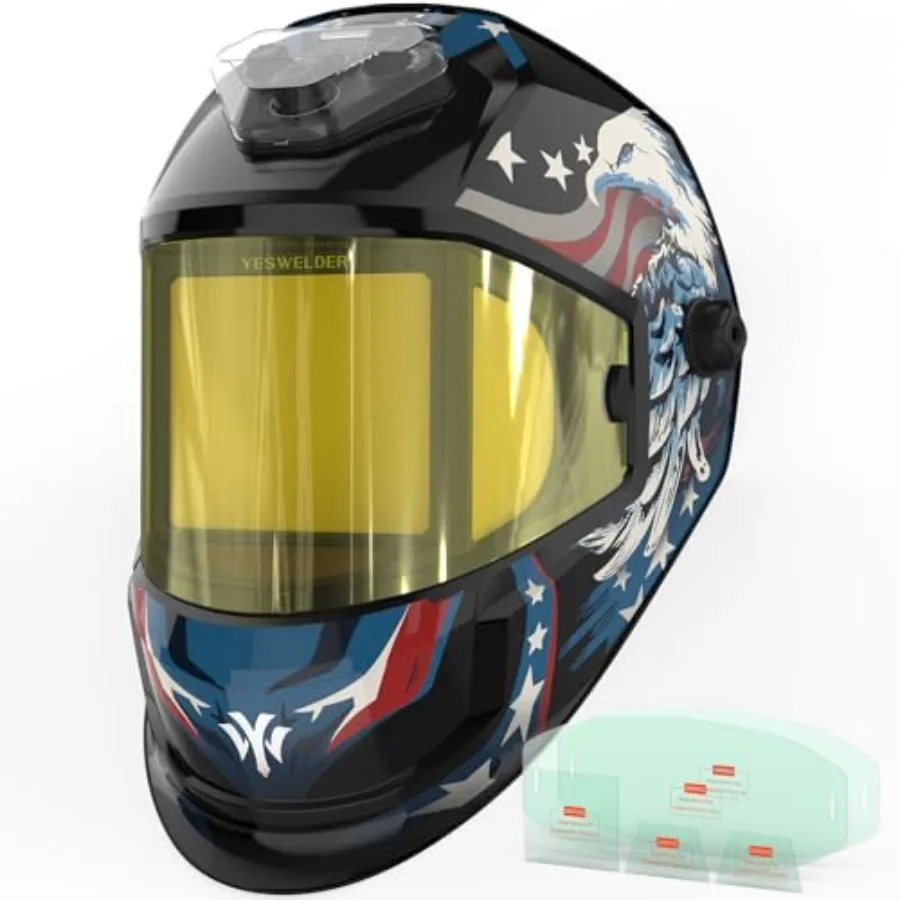 

Panoramic Auto Darkening Welding Helmet with 6 Arc Sensors, Blue Light Blocking, 1/1/1/1 True Color Large View with Side Lens D